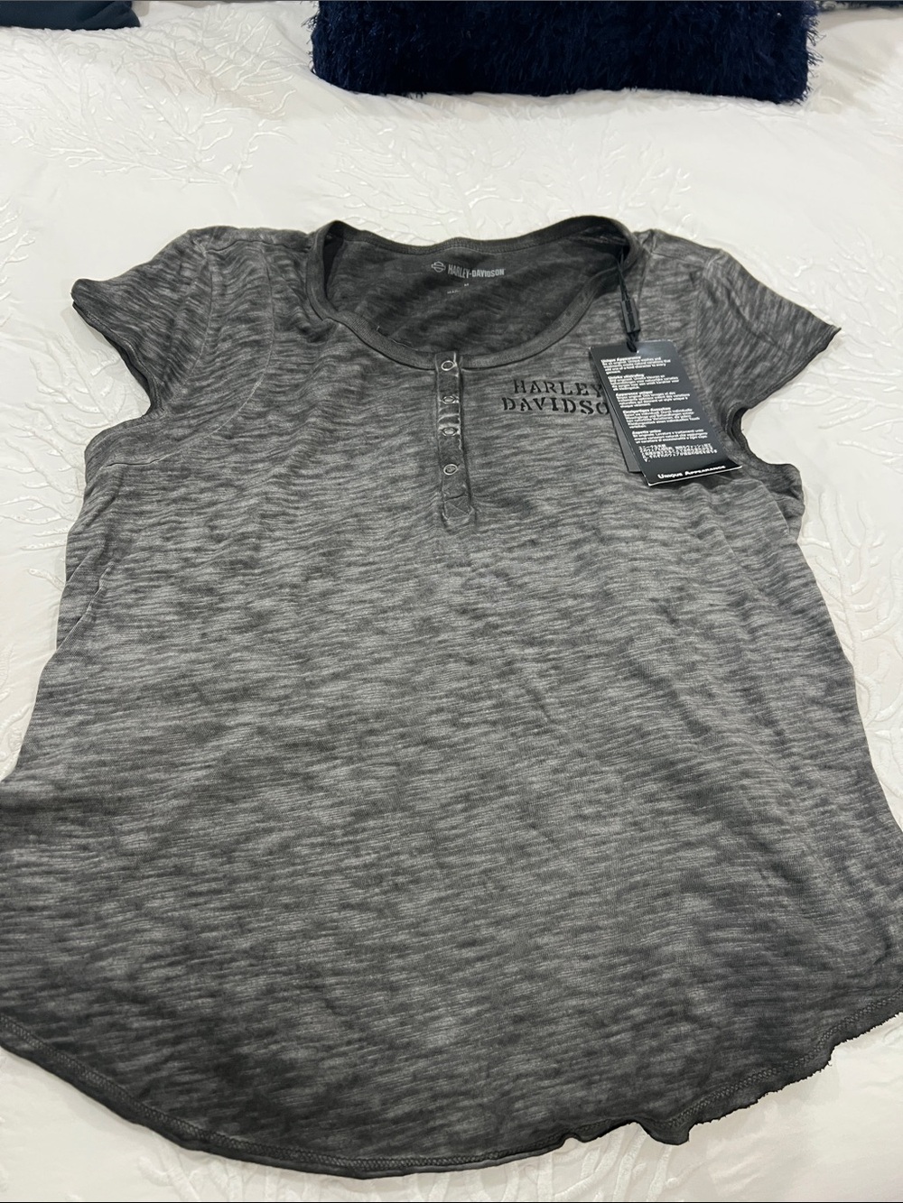 Harley-Davidson Black Gray Marbled Short-Sleeve Henley Top